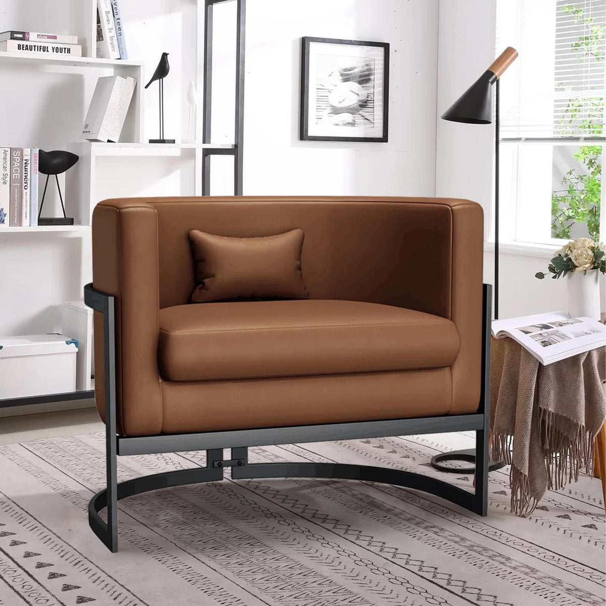 Brown Upholstered Barrel Accent Chair B207