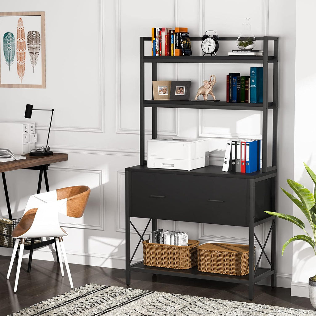 Black Tall Bookcase with File Cabinet T48950