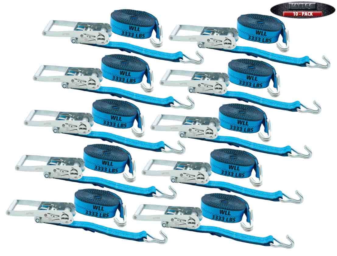 10 Pack 2 Inch x 27 FT Blue Ratchet Strap with J Hooks R353153
