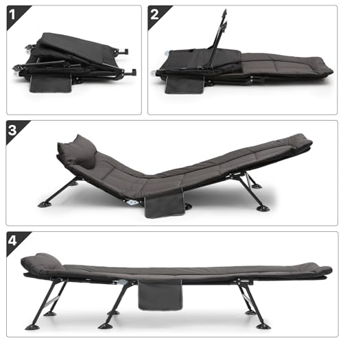 Black Set of 2 Adjustable Reclining Camping Bed with Carry Bag L63107