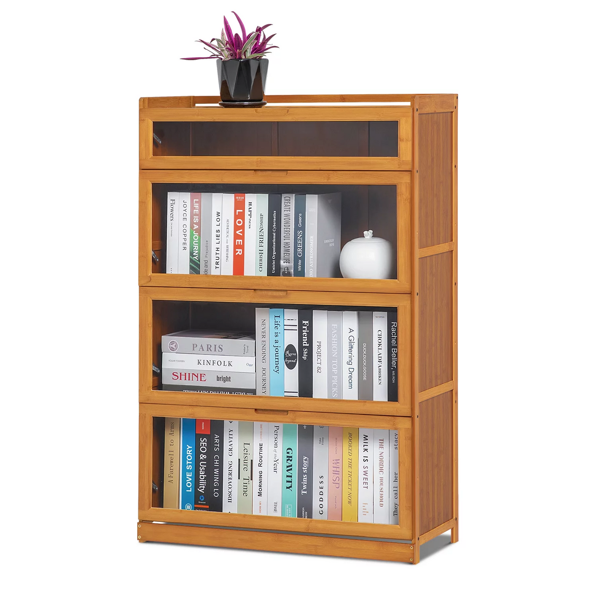 Bamboo 4 Tiers Bookcase with Acrylic Doors G289331