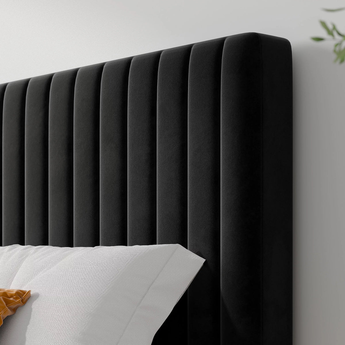 Queen Size Black Velvet Upholstered Platform Bed Frame W138779
