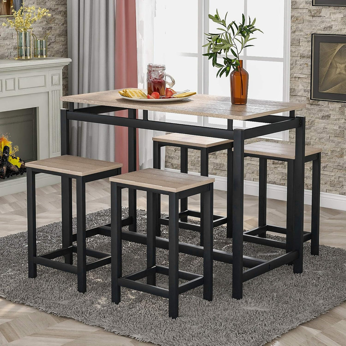 5 Piece Dining Table Set with 4 Chairs Dark Brown L285566