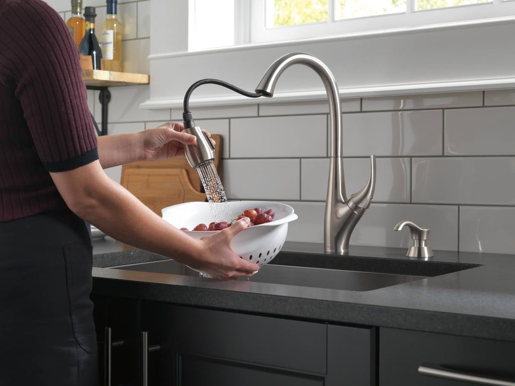 Single Handle Pull-Down Kitchen Faucet with Soap Dispenser, Stainless R4741
