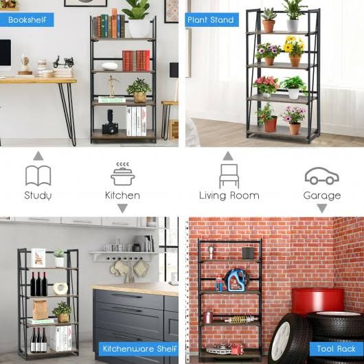 4-Tier Folding Industrial Bookshelf V13200