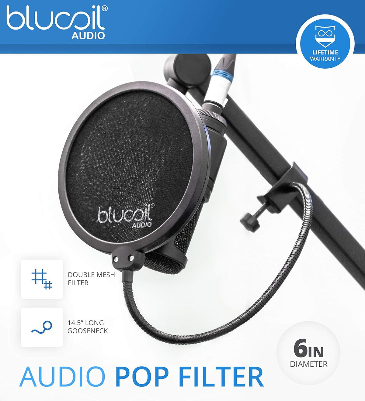 Cardioid Condenser Studio XLR Microphone Bundle with USB Audio Interface, XLR Cable, Pop Filter, Headphone Hook, and Headphones X6185