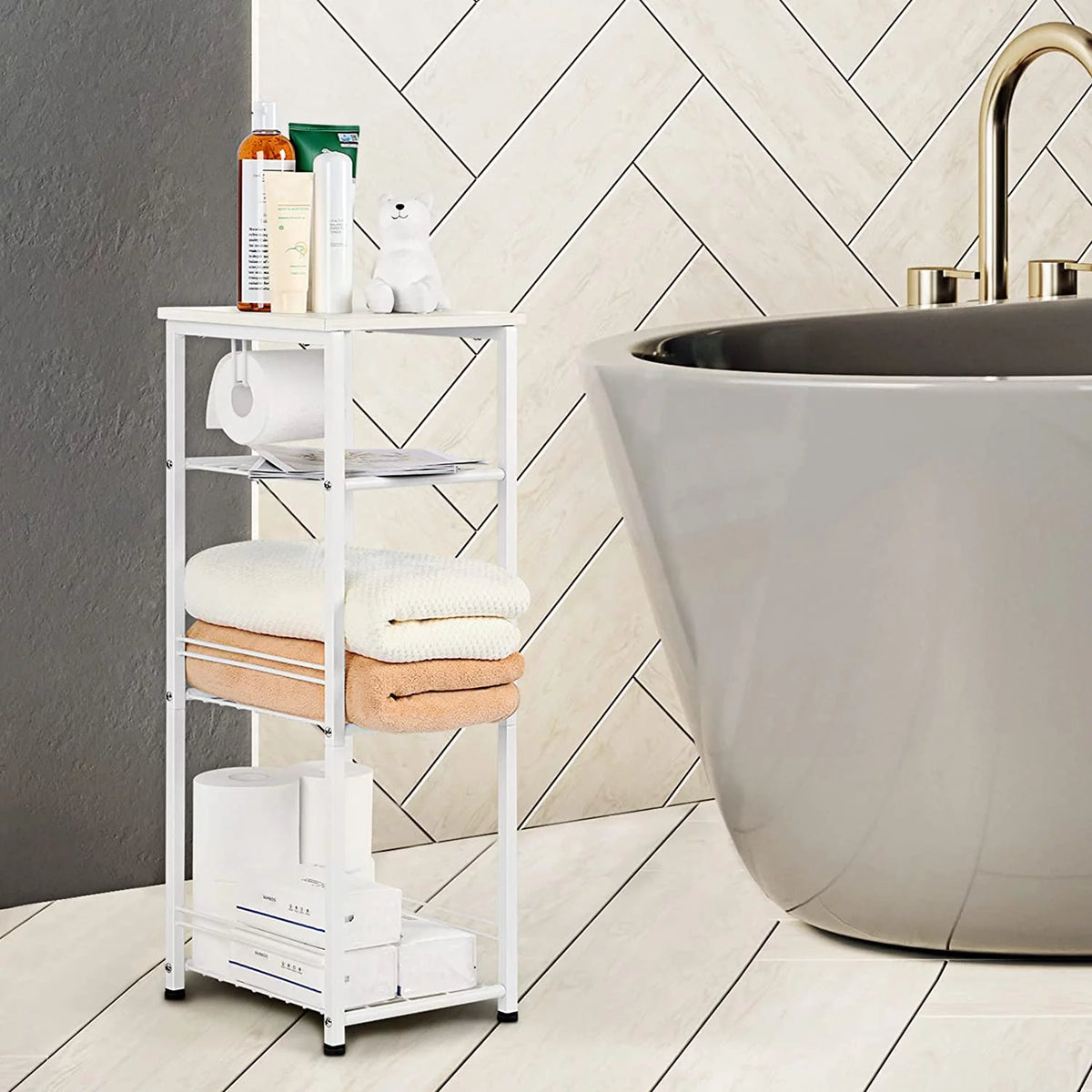 White 4 Tier Bathroom Storage Shelf H57185