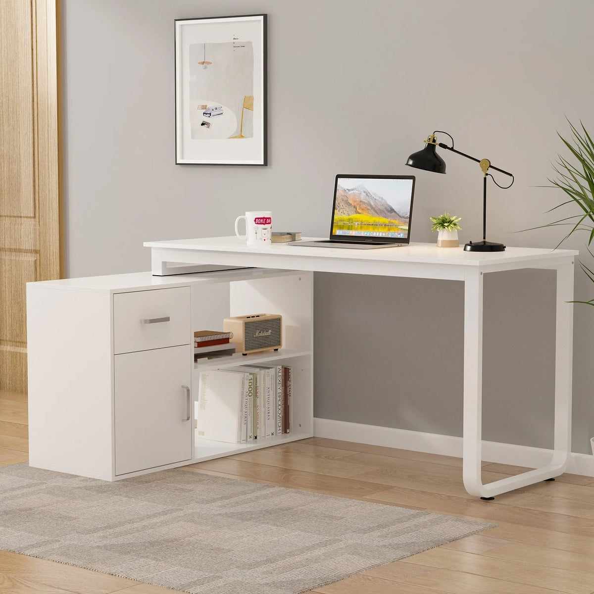 55" L Shaped Storage Computer Desk P489