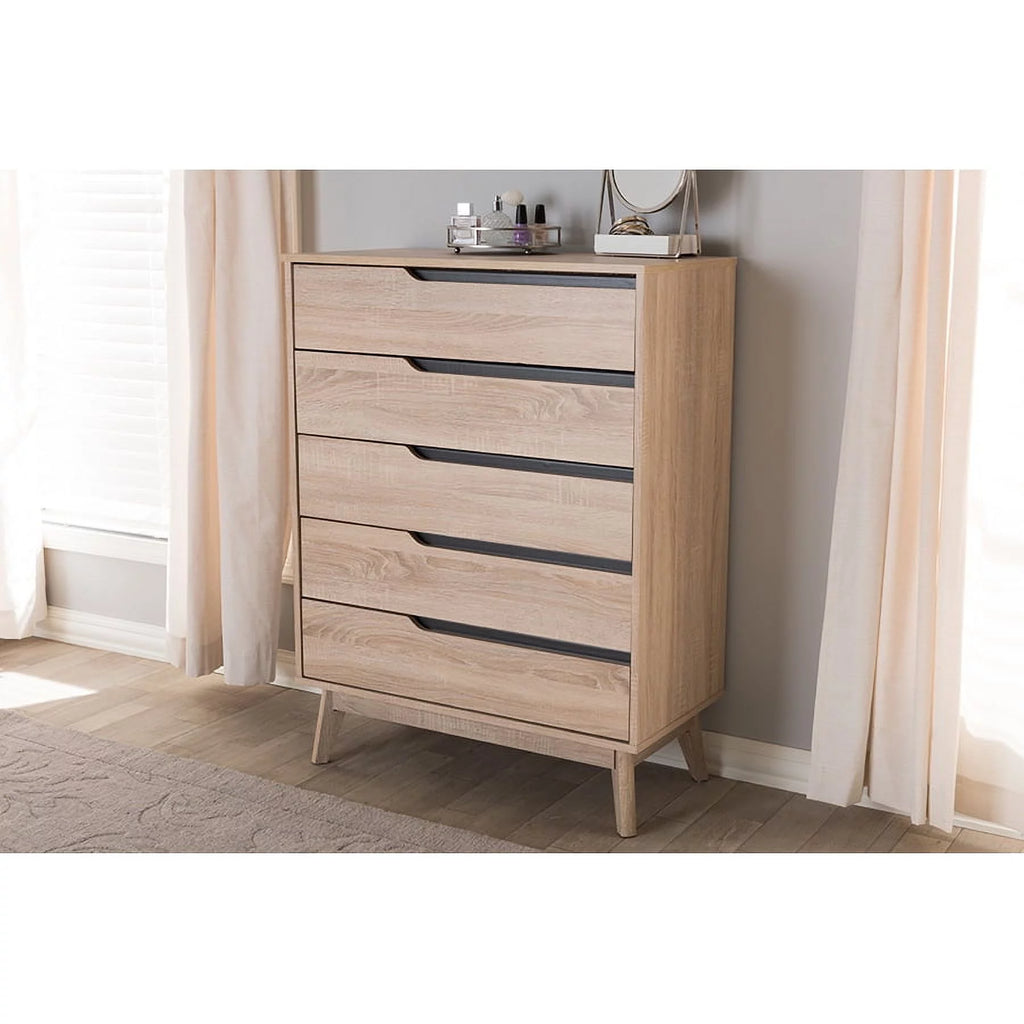 Oak and Grey Wood 5-Drawer Chest I6646