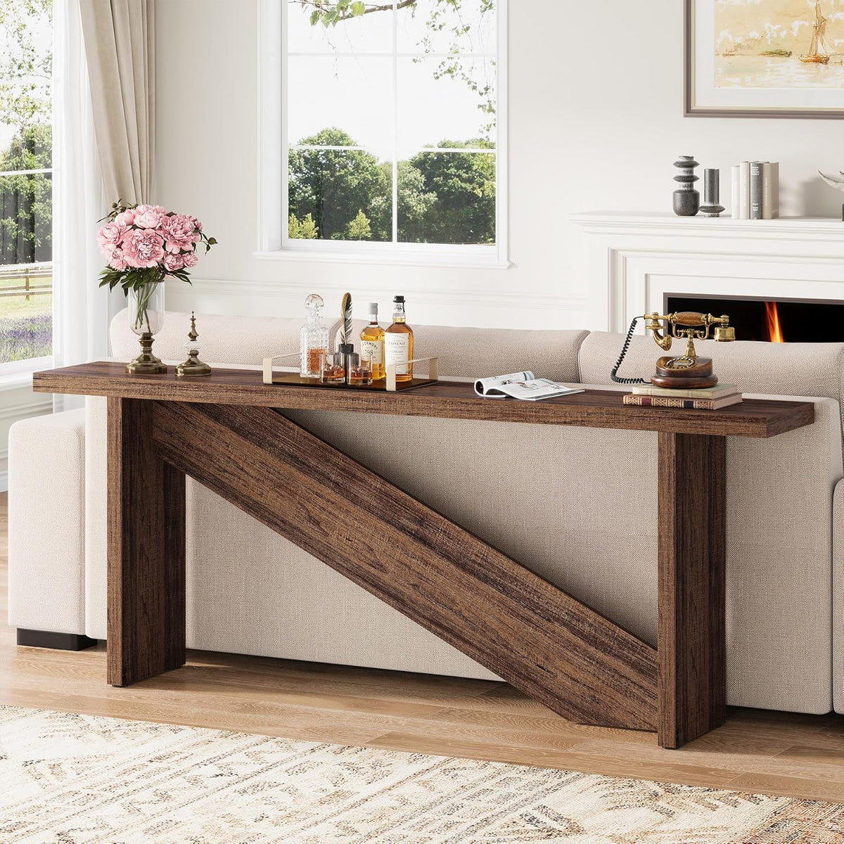 70.86" Long Narrow Wood Console Table with LED Lights B16904