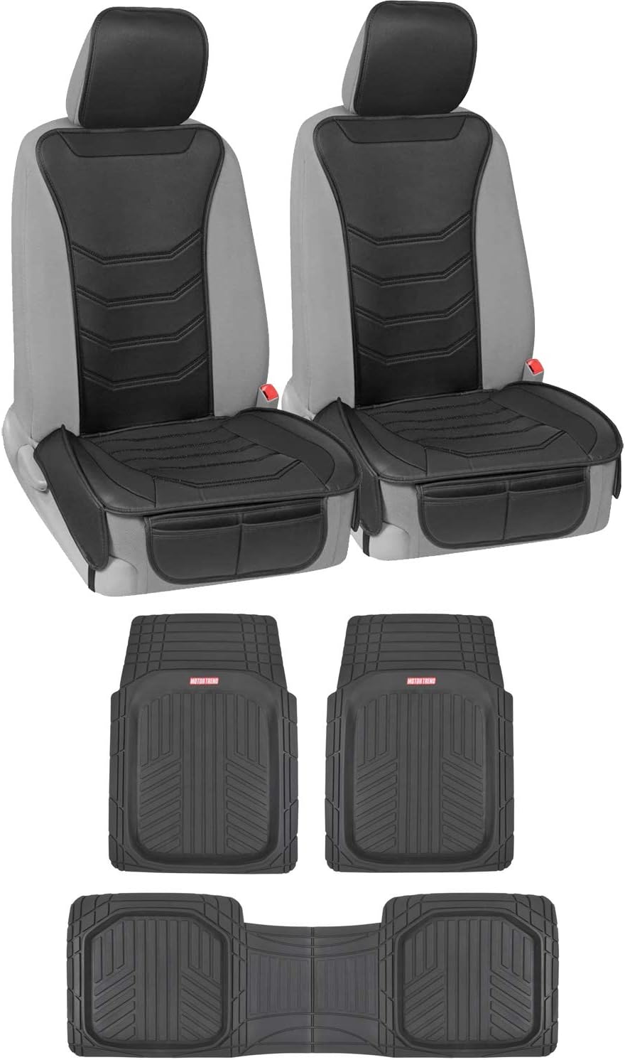 Beige Faux Leather Car Seat Covers and Rubber Floor Mats Set G2890