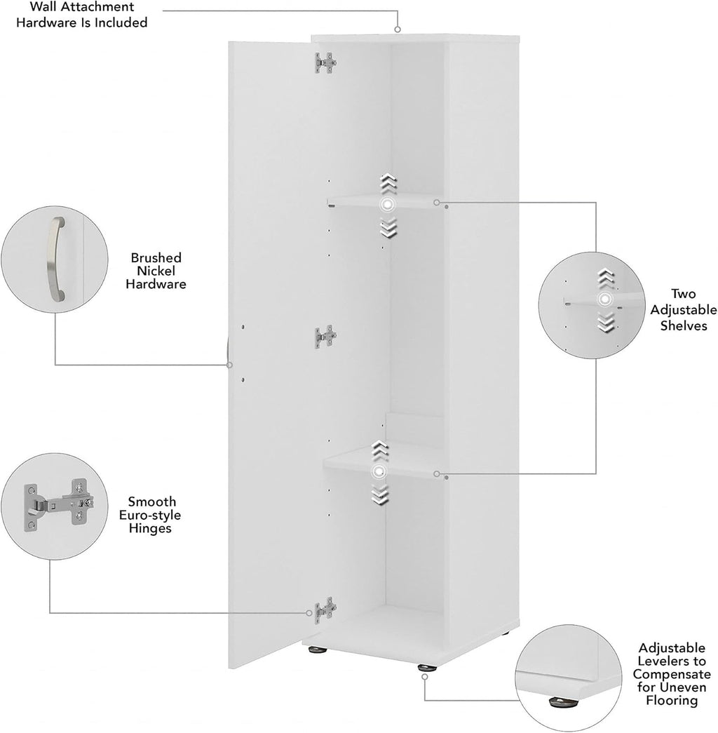 White Tall Narrow Storage Cabinet with Door and Shelves G6917