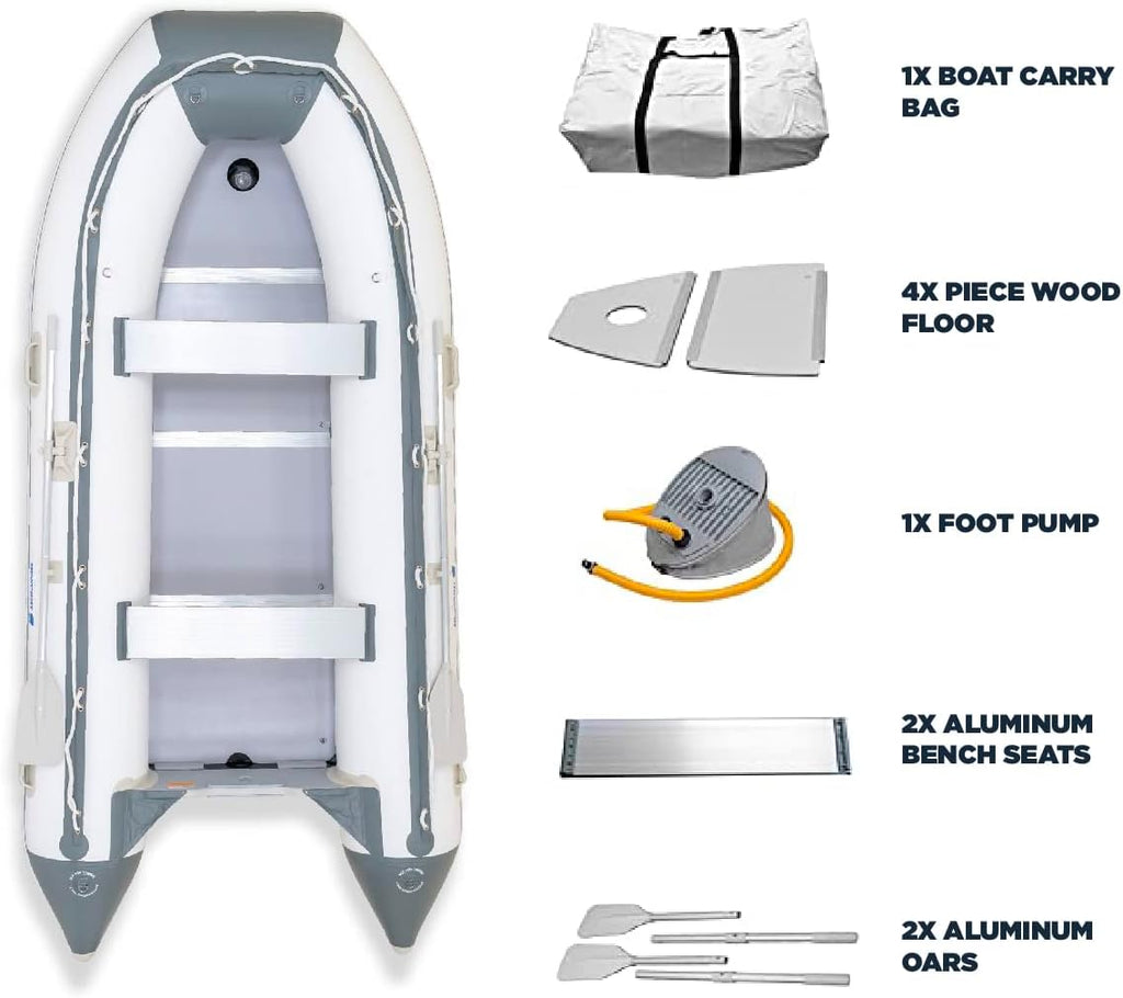 12ft 6in Inflatable Dinghy Boat Tender - 6 Person - 20 Horsepower, White/Gray A9283
