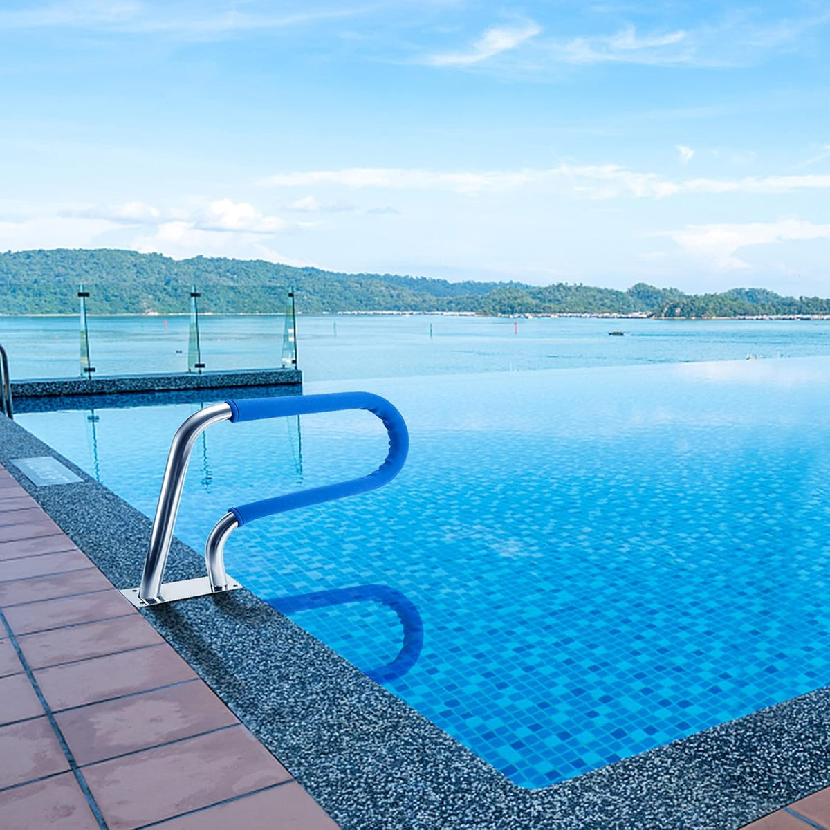 Stainless Steel Pool Hand Rail with Blue Grip Cover K4809
