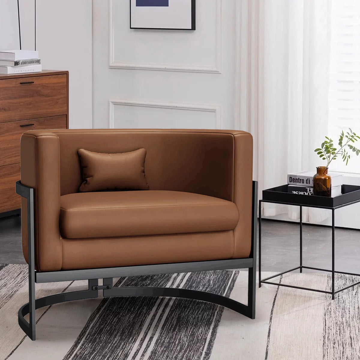 Brown Upholstered Barrel Accent Chair B207