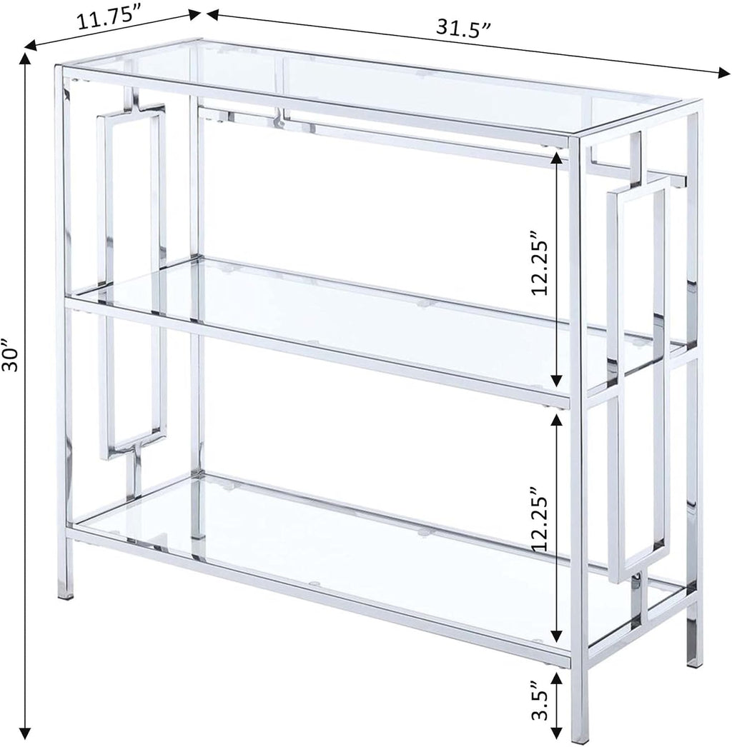 3-Tier Bookcase with Clear Glass and Chrome Frame Z748
