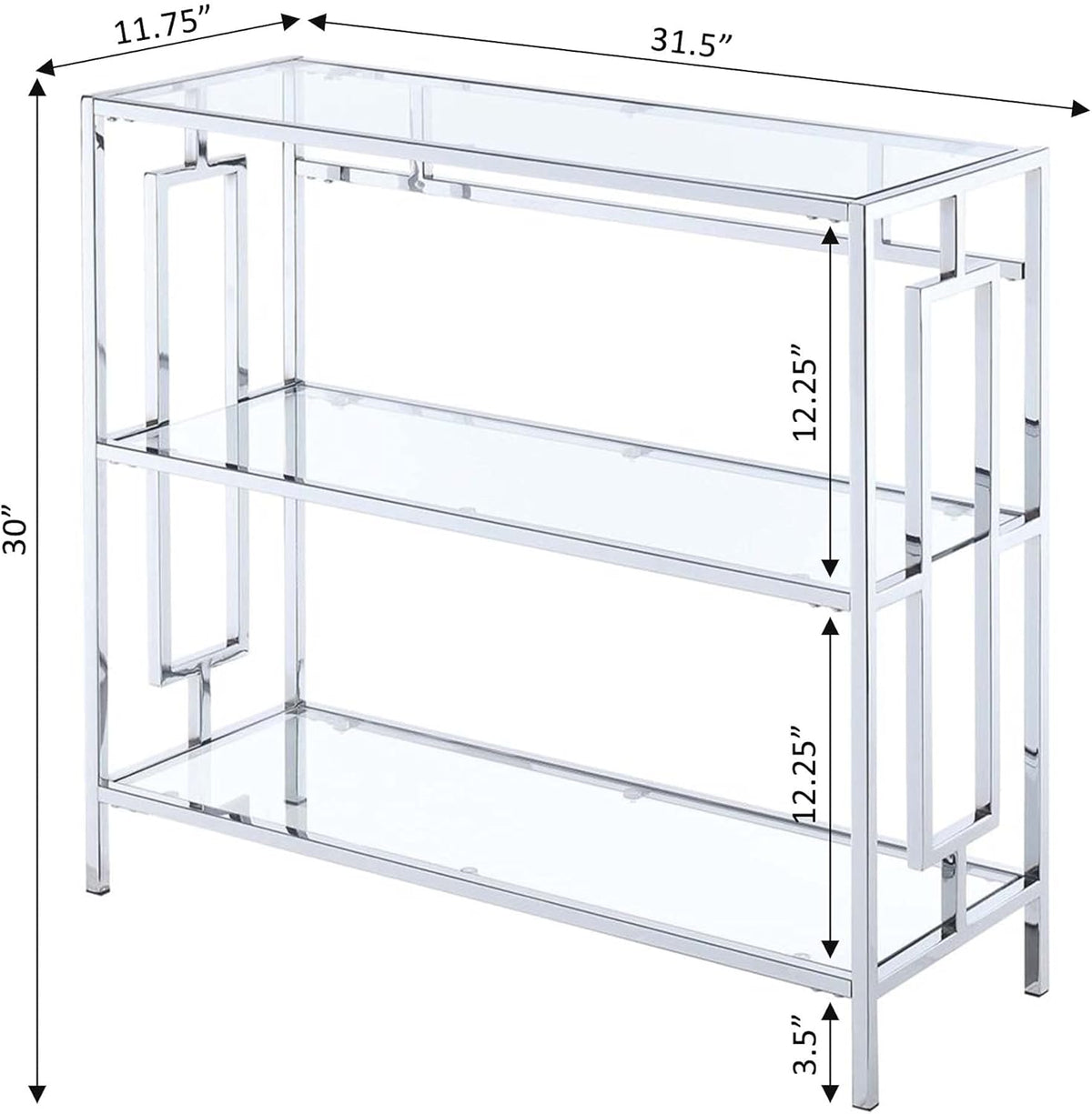 3-Tier Bookcase with Clear Glass and Chrome Frame Z748