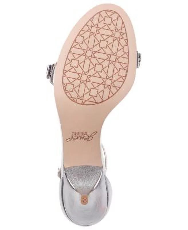 Silver Rhinestone Ankle Strap Kitten Heel Slingback Sandal U359
