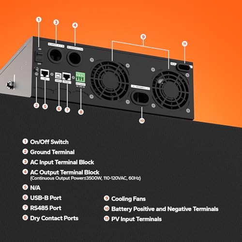 3500W Pure Sine Wave Solar Inverter Charger, 48V DC to 120V AC, Built in 80A MPPT Charge Controller M104
