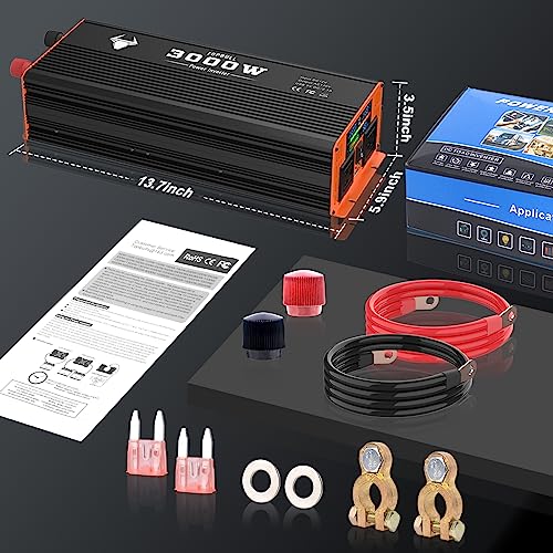 3000 Watt Power Inverter, 12V DC to 110V AC Converter, with LED Display, Dual AC Outlets, USB Port Y2566