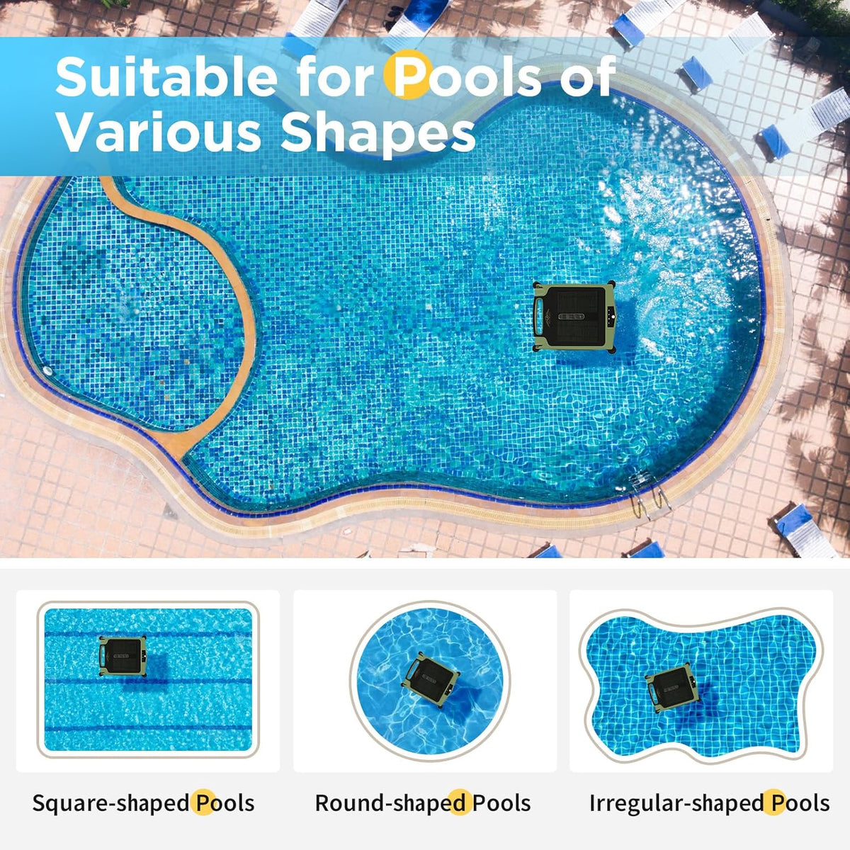 Cordless Robotic Pool Cleaner, Solar Powered Pool Skimmer with Dual Charging Options, Pool Robot Vacuum with Automatic Obstacle Avoidance, Green P17202
