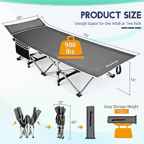 Green Heavy Duty Folding Camping Cot with Cot Pad and Carry Bag X9898