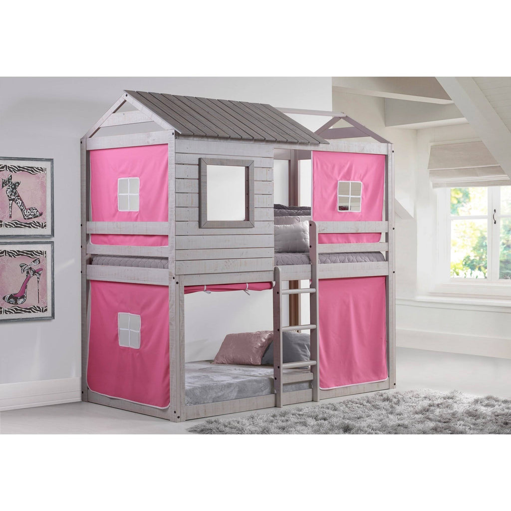 Twin Over Twin Size Bunk Loft Bed with Tent A279950