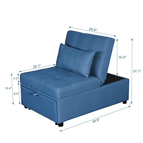 Blue Linen Fabric Fold Sofa Bed F6682
