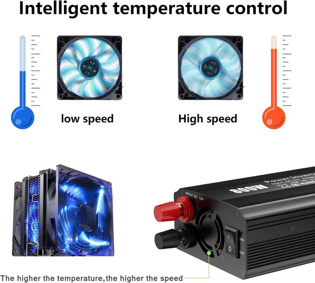 800W Power Inverter DC 12V to 110V AC Converter Car Plug Adapter Outlet Charger I48301
