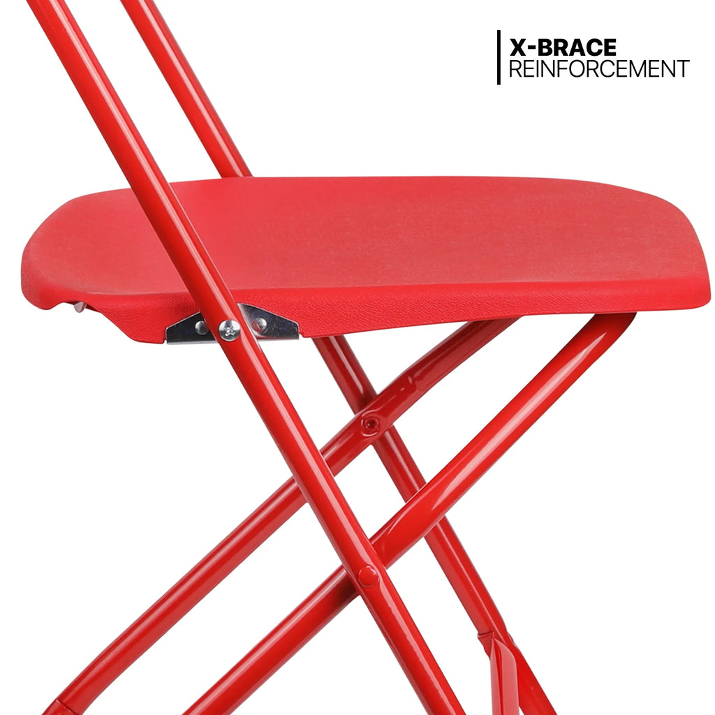 11 Pieces 8 Ft White Heavy Duty Utility Table and 10 Red Chair Set Folding Round Table with Handle D69000