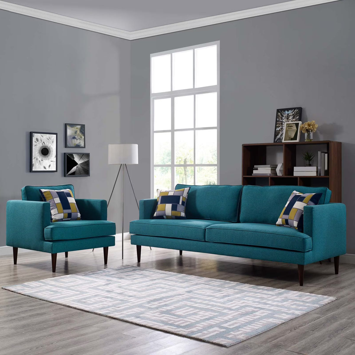 Teal Upholstered Fabric Sofa and Armchair Set Q669865