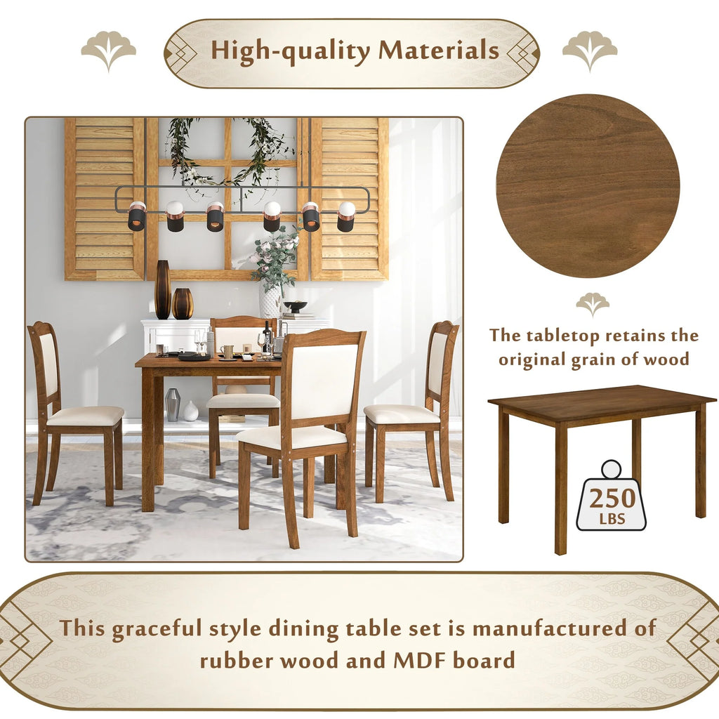 5-Piece Wood Dining Table Set with Upholstered Chairs G7687