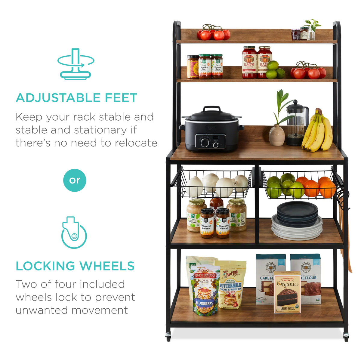67in Counter-Height Baker's Rack with Locking Wheels C95270