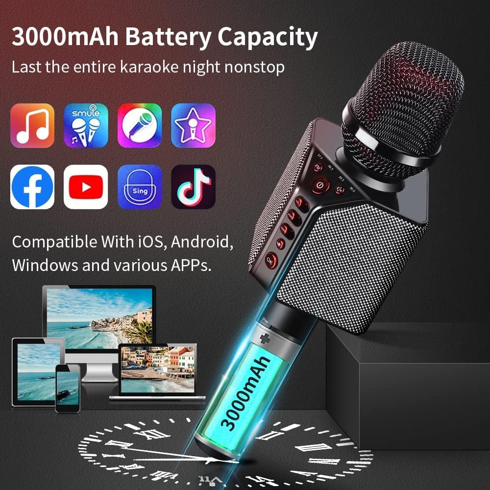 Wireless Bluetooth Karaoke Microphone, 3-in-1 Portable Handheld Mic Speaker, 8h Sing B4407