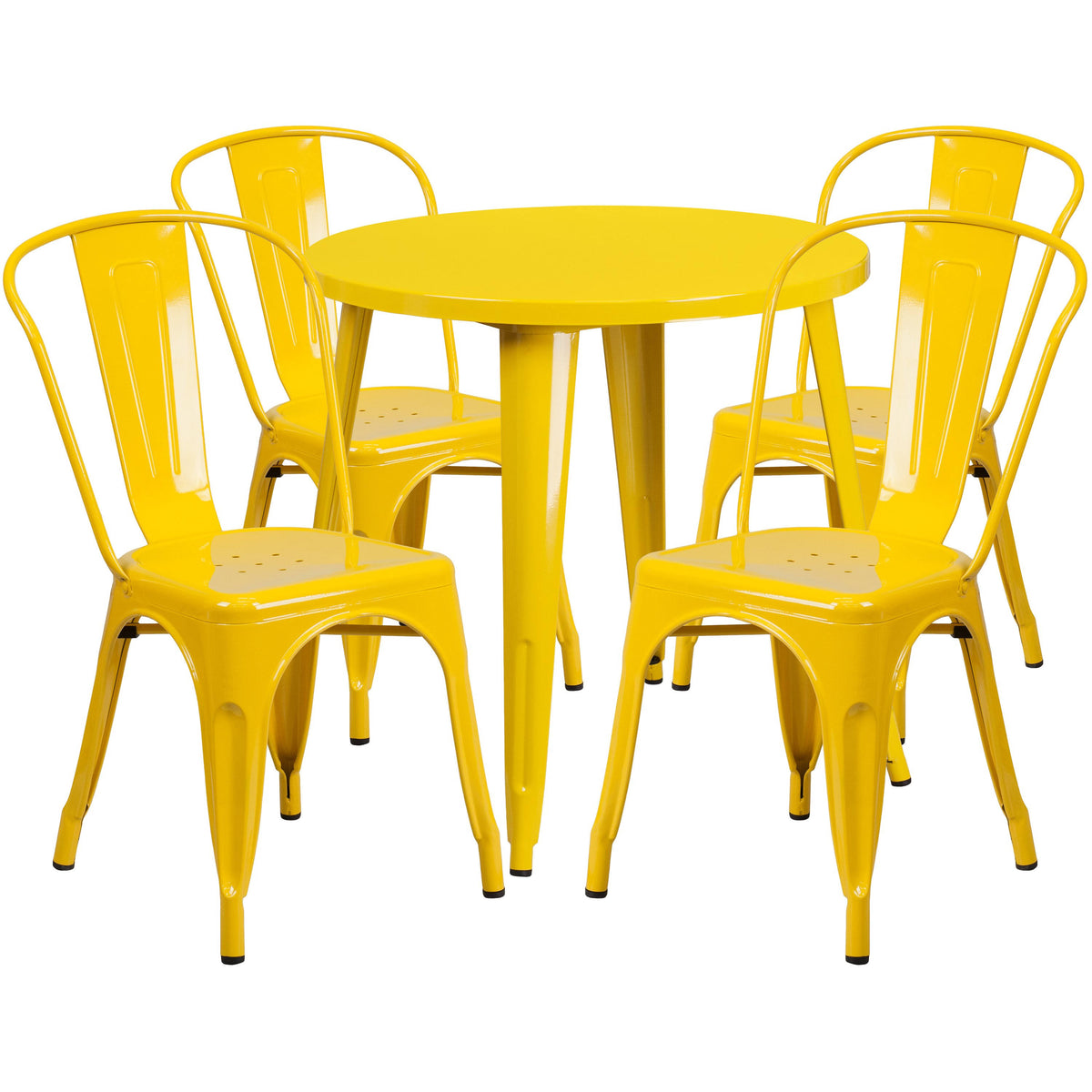 Round Black-Antique Gold Metal Table Set with 4 Cafe Chairs J896