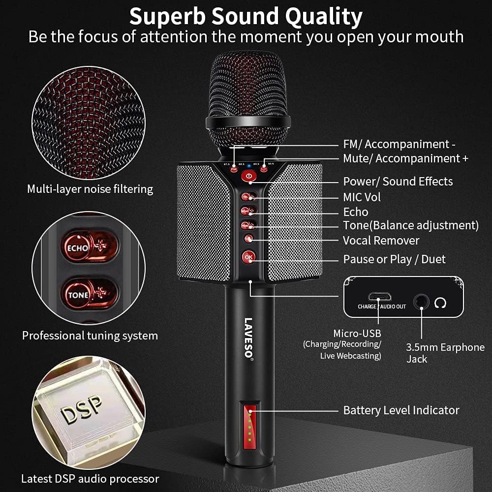Wireless Bluetooth Karaoke Microphone, 3-in-1 Portable Handheld Mic Speaker, 8h Sing B4407