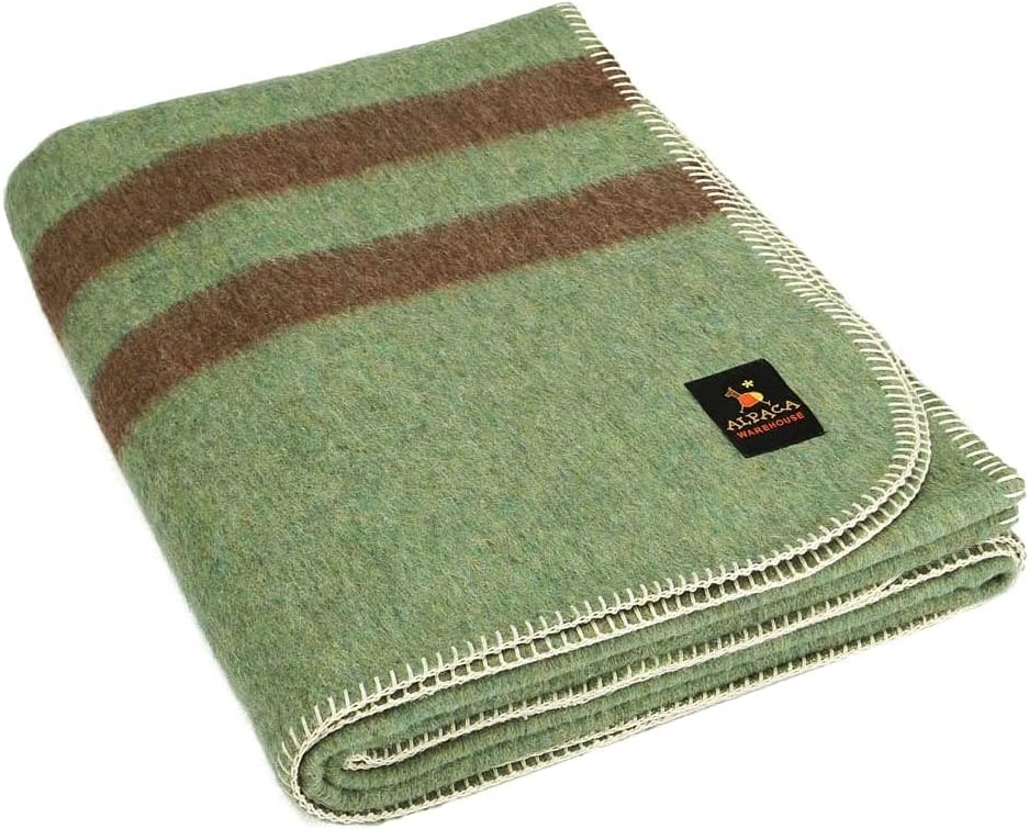 Twin Alpaca Wool Blanket in Orange - Dark Brown Stripes O891677
