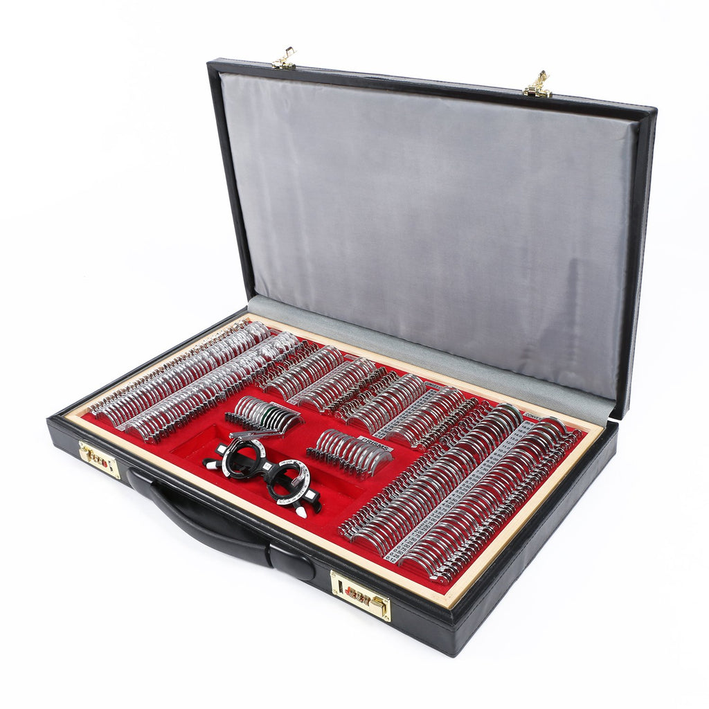 266 Trial Lens Set Optical Kit Metal Rim Wood Frame PU Leather Case T164