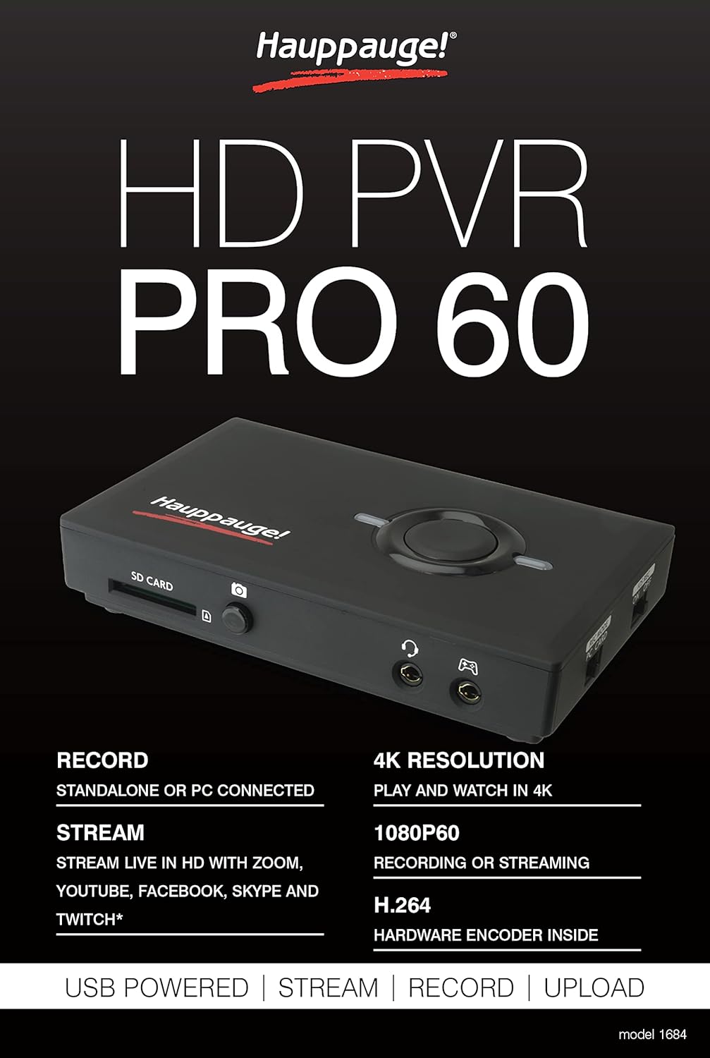 HAUPPAUGE HD PVR Pro 60 HD 4K in/Out 1080P 60fps Capture and Streaming PC Connected and Stand Alone O60910