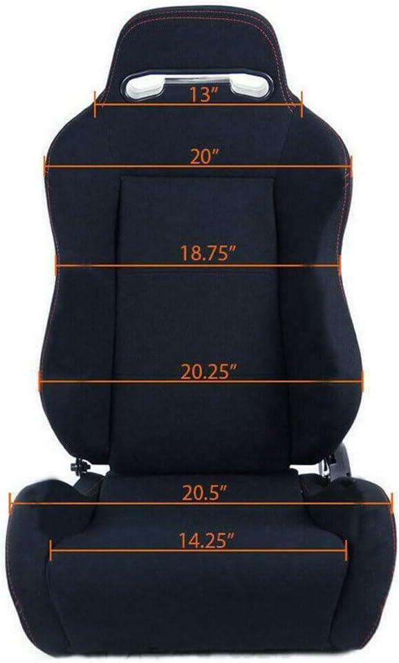 Racing Bucket Seats with Sliders Rails Red Stitch Black Cloth Set of 2 E877316