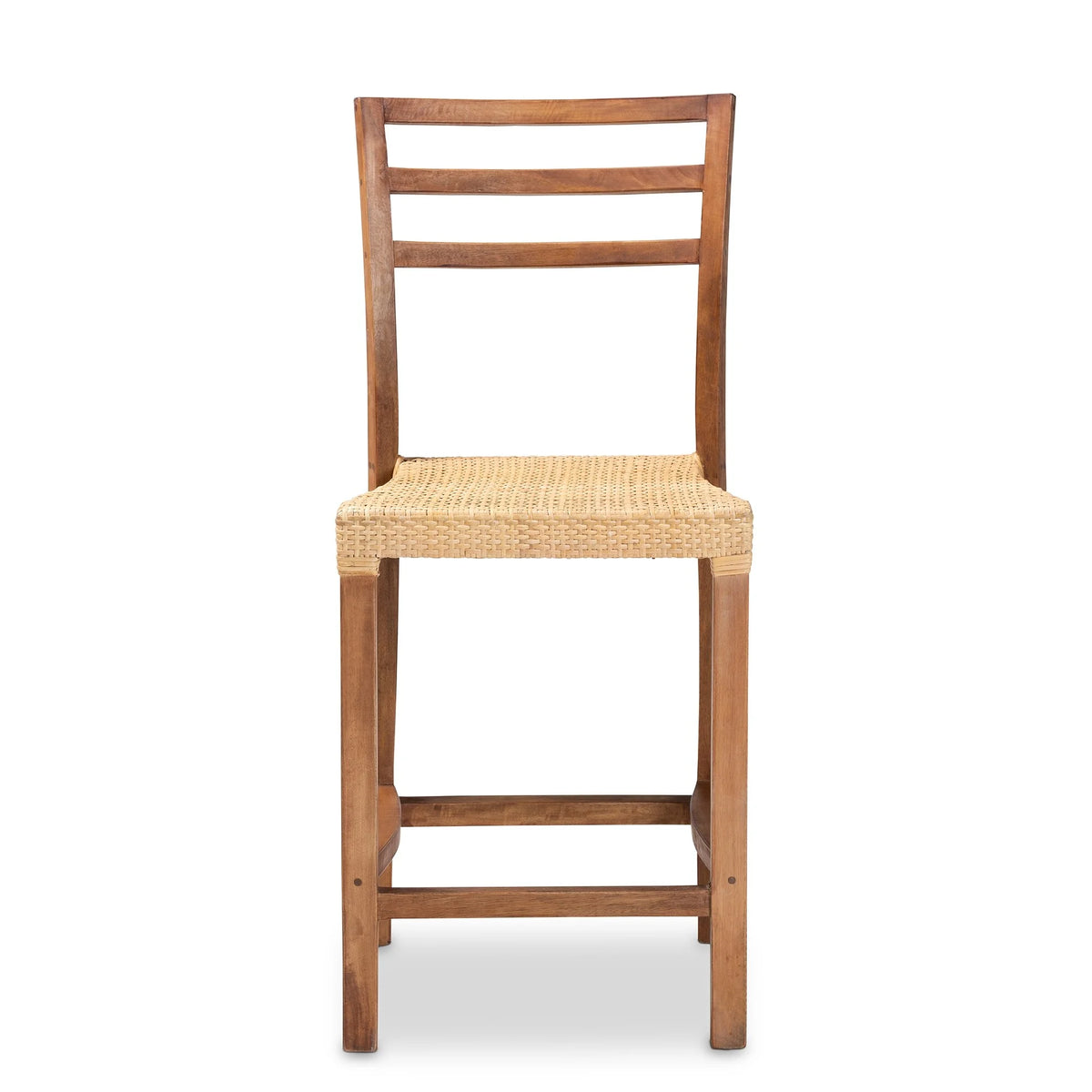 Mid-Century Wood & Natural Rattan Counter Stool D830055