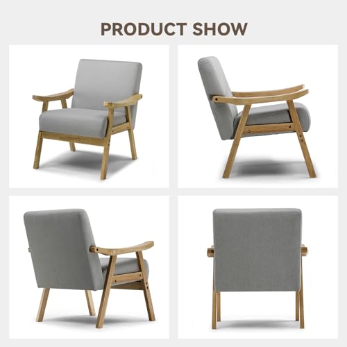 Mid Century Upholstered Accent Chair with Solid Wood Armrest H21338