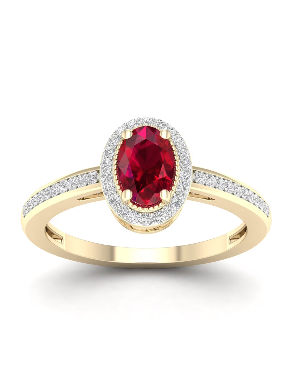 10K Yellow Gold Oval Cut Ruby Diamond Halo Ring Y203120