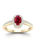 10K Yellow Gold Oval Cut Ruby Diamond Halo Ring Y203120