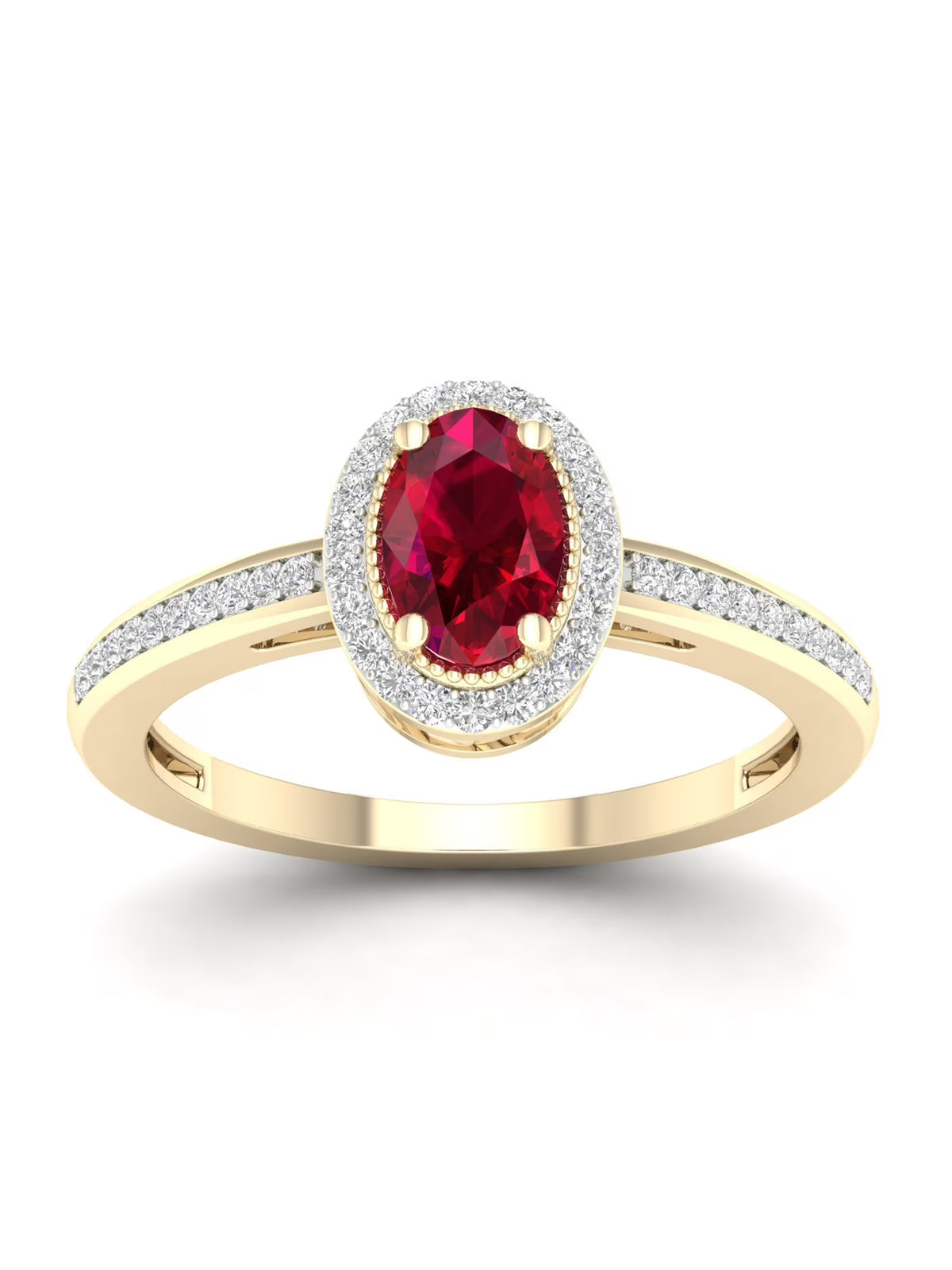 10K Yellow Gold Oval Cut Ruby Diamond Halo Ring Y203120