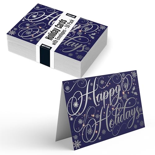 50 Pack Silver Foil Accents 5" x 7" High Gloss Christmas Cards with 50 Envelopes J53956