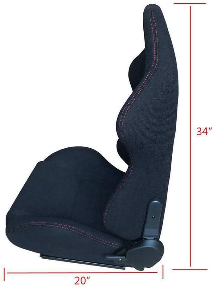 Racing Bucket Seats with Sliders Rails Red Stitch Black Cloth Set of 2 E877316