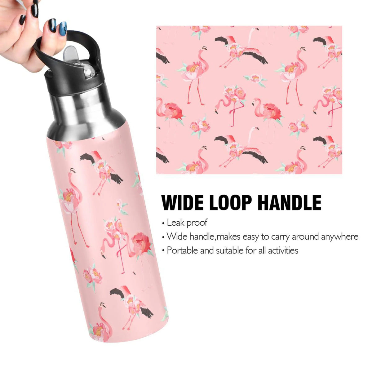 Pink Insulated Stainless Steel Water Bottle with Straw Lid 20 oz L5429