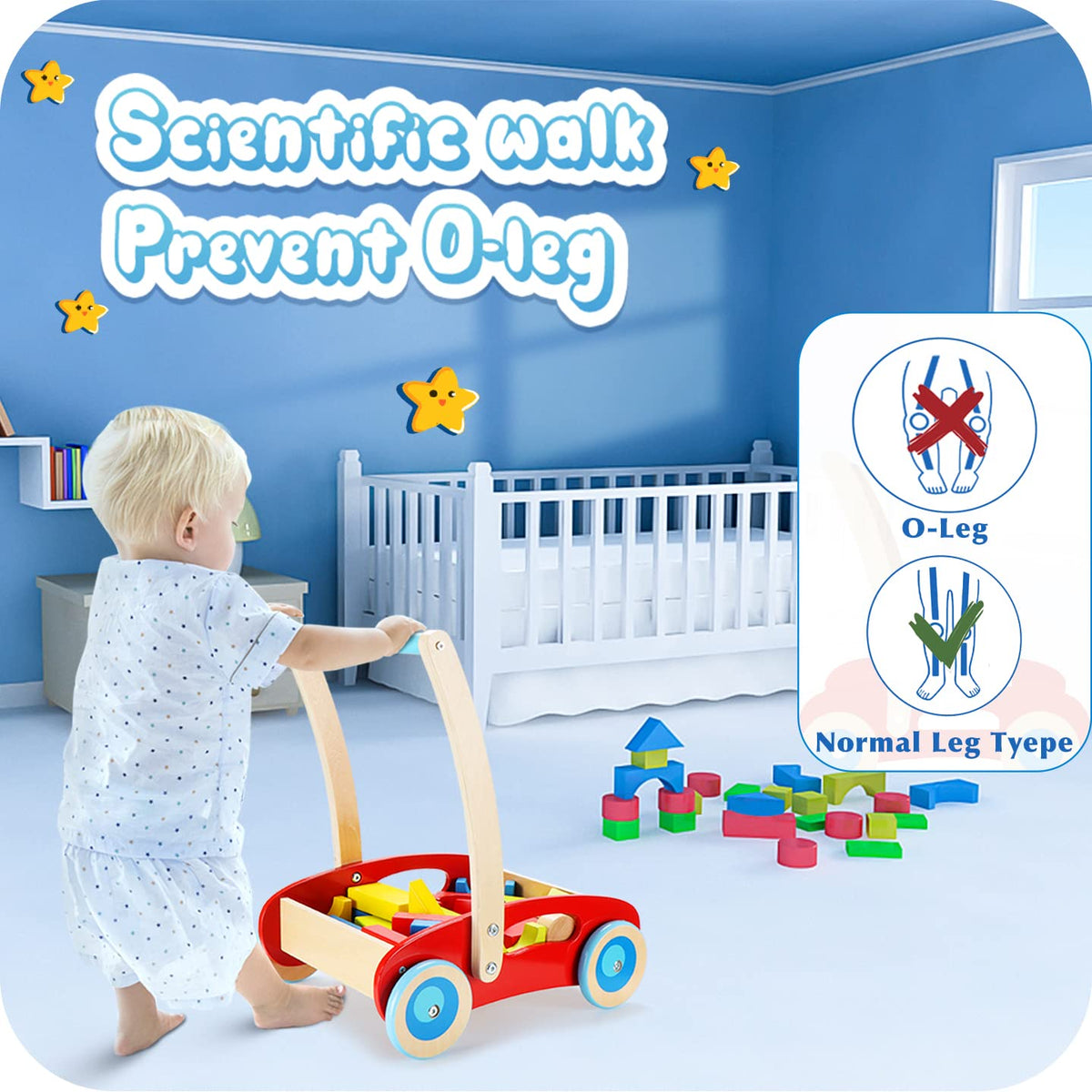 Wooden Baby Walker with Building Blocks 35 PCs Pack of 2 G86796