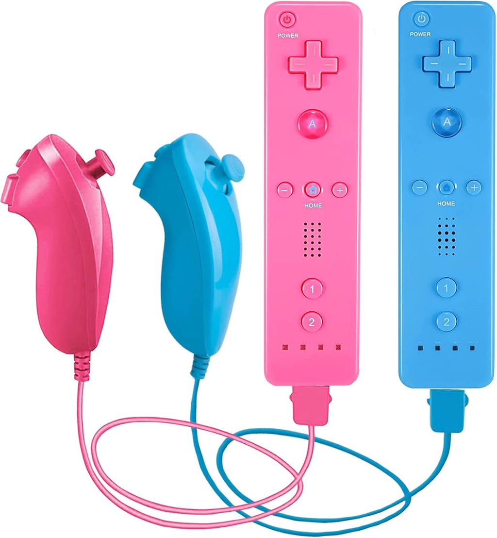 2 Pack Remote Controller and Nunchuck Joystick with Silicone Case and Wrist Strap (Pink and Blue) P3373